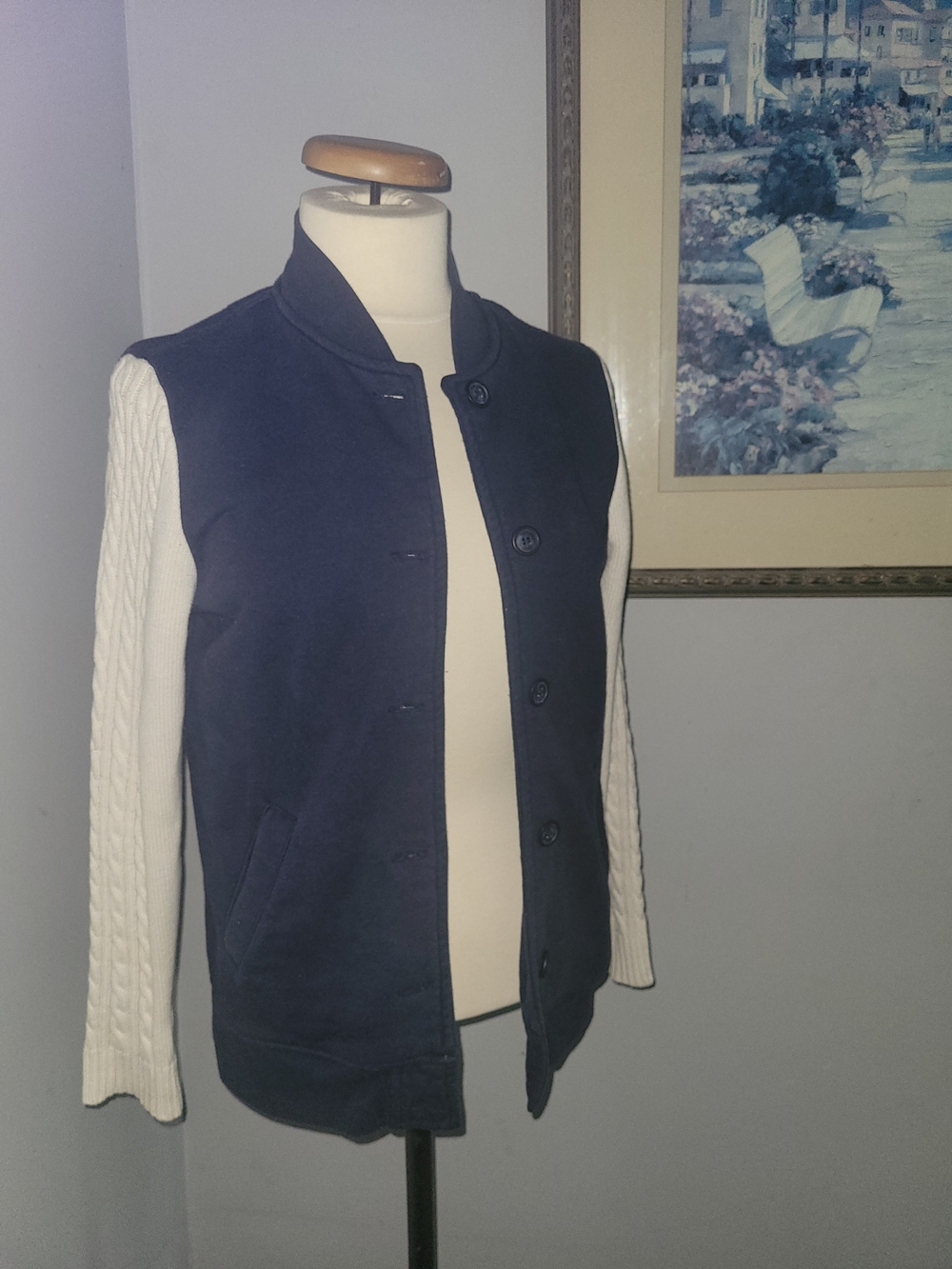 Burton Navy Bomber Jacket with Cream Knit Sleeves